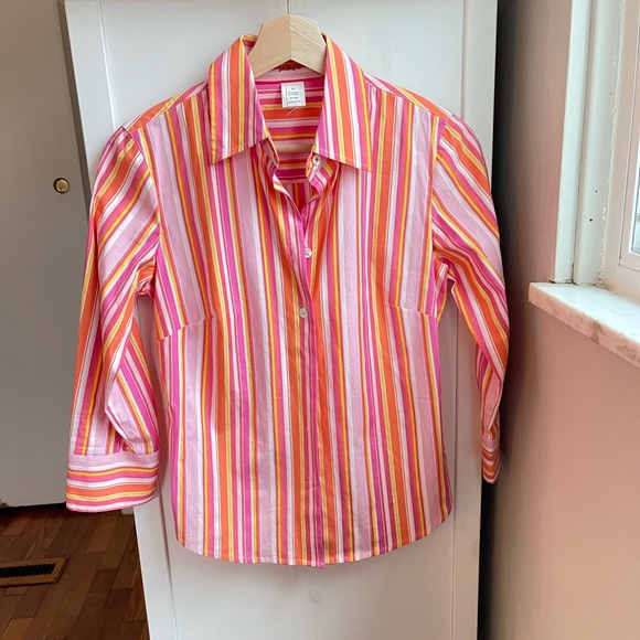 J. Crew Tops - J. Crew Striped Orange and Pink Button Down Shirt!